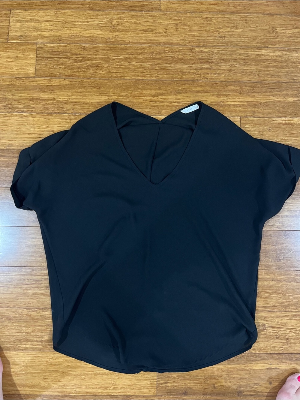 Lush Black V-Neck Relaxed Short Sleeve Blouse